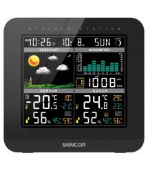 Метеостанція Sencor, внутр/зовн вимірювання, від мережі/AAAх3+AAx2, чорний