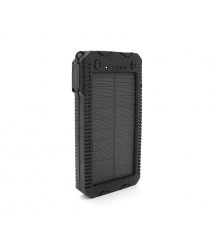 Power bank 20000 mAh Solar, 2хUSB + 1 microUSB, ударозахищений прогумований корпус, ліхтарик, LED індикація, Black