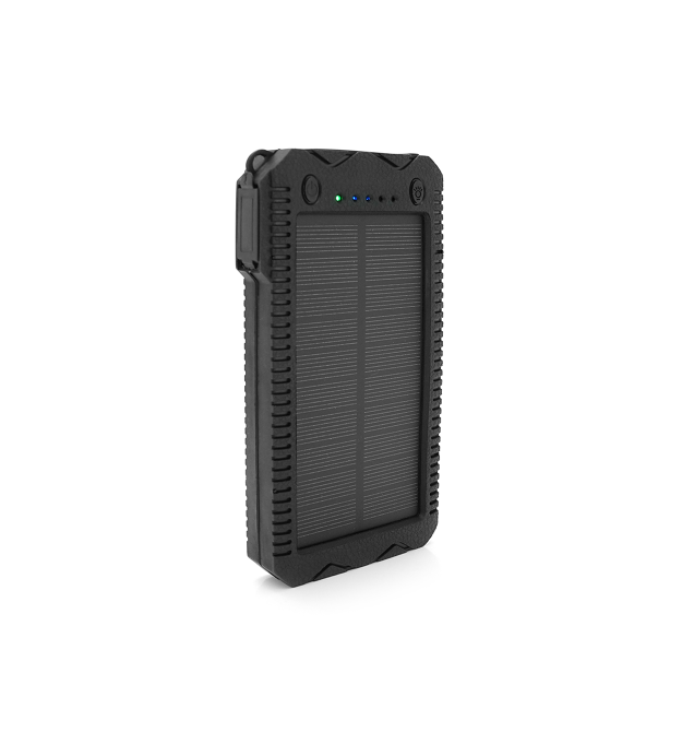 Power bank 20000 mAh Solar, 2хUSB + 1 microUSB, ударозахищений прогумований корпус, ліхтарик, LED індикація, Black