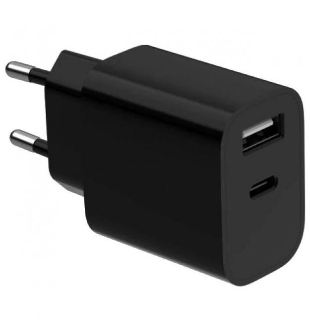 Сетевое зарядное устройство Gembird TA-UC-2AC12-01-BK 1xUSB-A+1xUSB-C&nbsp;5V/2.4A&nbsp;12W