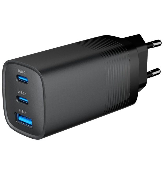 Сетевое зарядное устройство Gembird TA-UC-PDQC65-01-BK 1xUSB-A&nbsp;(QC3.0&nbsp;27W)+2xType-C&nbsp;(PD&nbsp;65W)