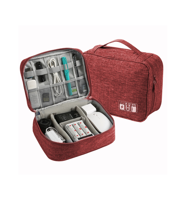 Органайзер для зарядок, проводів та кабелів, тканина оксфорд, 24х9х18см, Burgundy