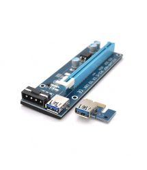 Riser PCI-EX, x1-x16, 4-pin MOLEX, SATA-4Pin, USB 3.0 AM-AM 0,6 м (синий) , конденсаторы F270, Пакет