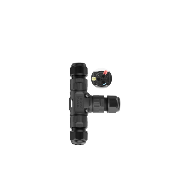 Кабельний T-розгалужувач EW-P20T-3P, під кабель 5-9 мм, 16A, 450V, Black