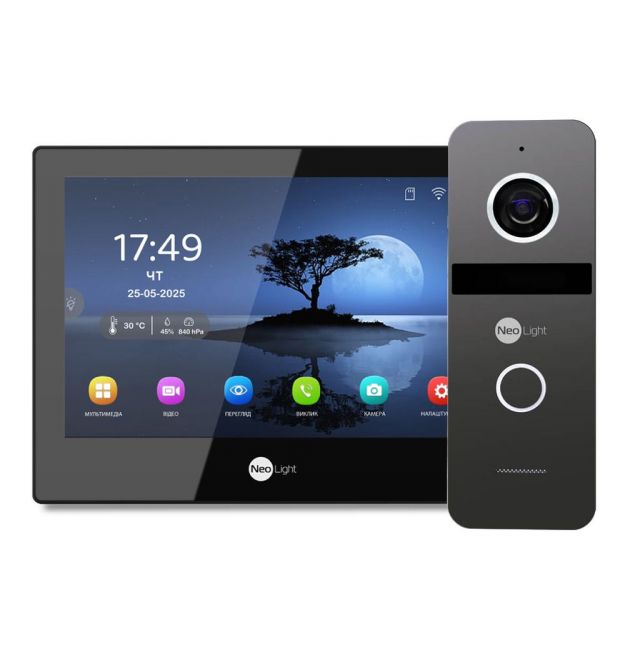 Комплект Neolight ALPHA Hybrid IPW KIT B/Graphite: гибридный видеодомофон 8" с Wi-Fi и 2 Мп IP видеопанель с Wi-Fi