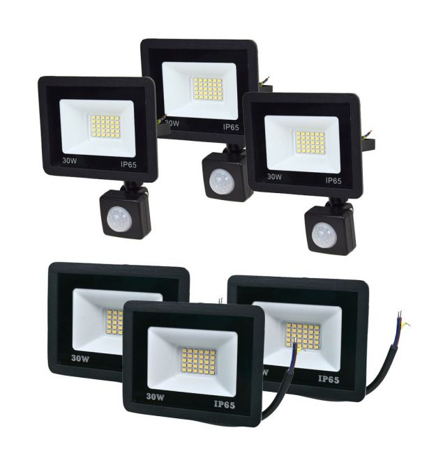 Комплект 3+3 светодиодных прожектора Lightwell 30W: 3 x LW-FL-B-30 и 3 x LW-FL-B-30-S с датчиком движения