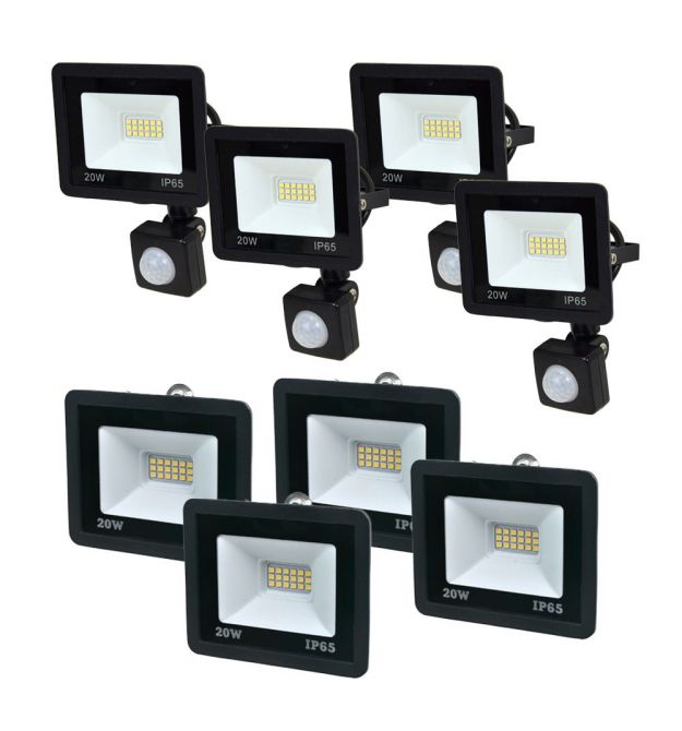 Комплект 4+4 светодиодных прожектора Lightwell 20W: 4 x LW-FL-B-20 и 4 x LW-FL-B-20-S с датчиком движения