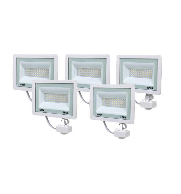 Комплект из 5 светодиодных прожекторов Lightwell 50W с датчиком движения (LW-FL-W-50-S)