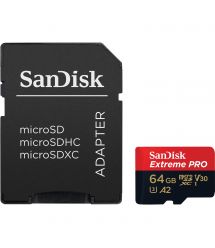 Карта пам'яті SanDisk microSD 64GB C10 UHS-I U3 R200/W90MB/s Extreme Pro V30 + SD