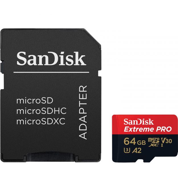 Карта памяти SanDisk microSD 64GB C10 UHS-I U3 R200/W90MB/s Extreme Pro V30+SD