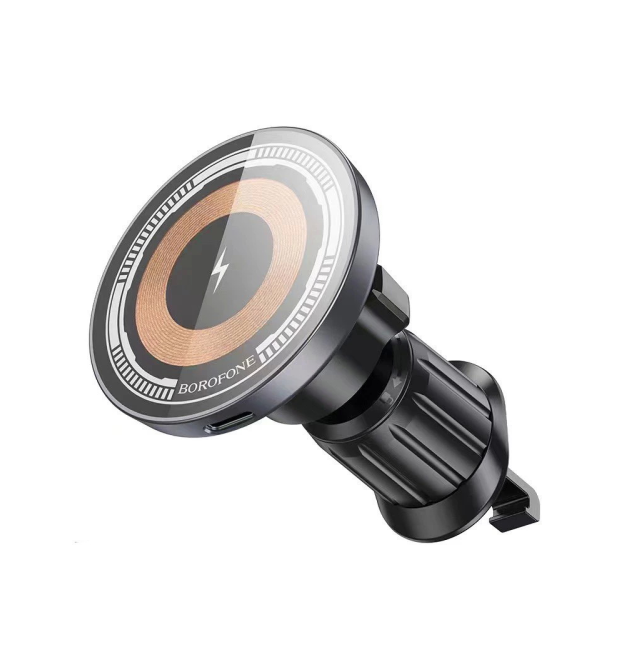 Автотримач BOROFONE BH211+ Wireless Charging 15W, кріплення на решітку, магніт, Black, Box