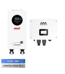 Комплект резервного питания: гибридный инвертор 5kW Megarevo и аккумуляторная батарея 300Аг 51.2В 15360Втг Must LiFePO4