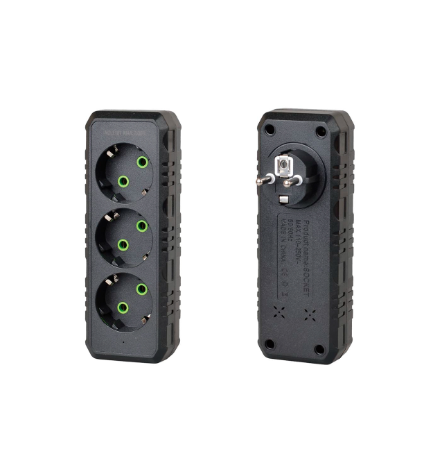 Розетка трійник із заземленням F101-Black, 3 розетки, 2500W, 10A, 110-250V~Max, Blister