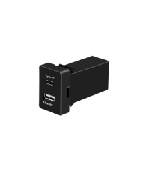АЗУ врізне 38W-L01T03-S, PD+QC, Type-C: 20W, USB: 18W, комплект дротів під паяння, 33x22х58mm, Black