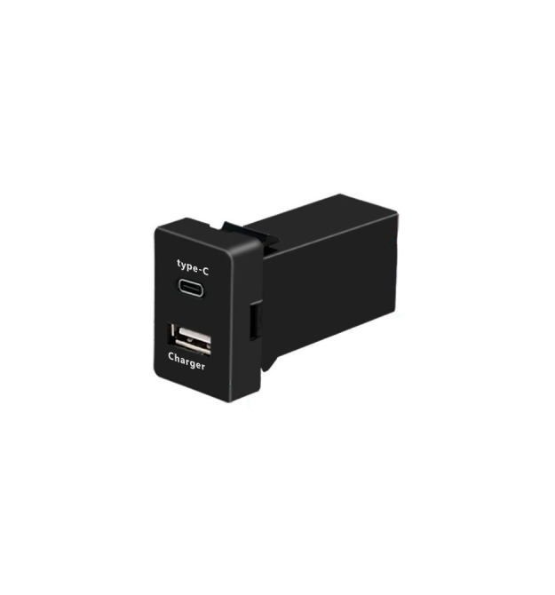 АЗУ врізне 38W-L01T03-S, PD+QC, Type-C: 20W, USB: 18W, комплект дротів під паяння, 33x22х58mm, Black