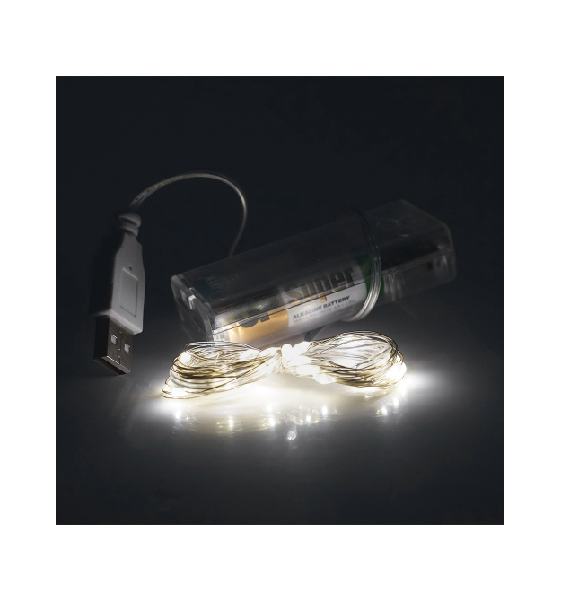 Гірлянди 50LED, 1 режим, 5 метрів, прозора ізоляція, живлення від 3*АА, White Hot, ОЕМ