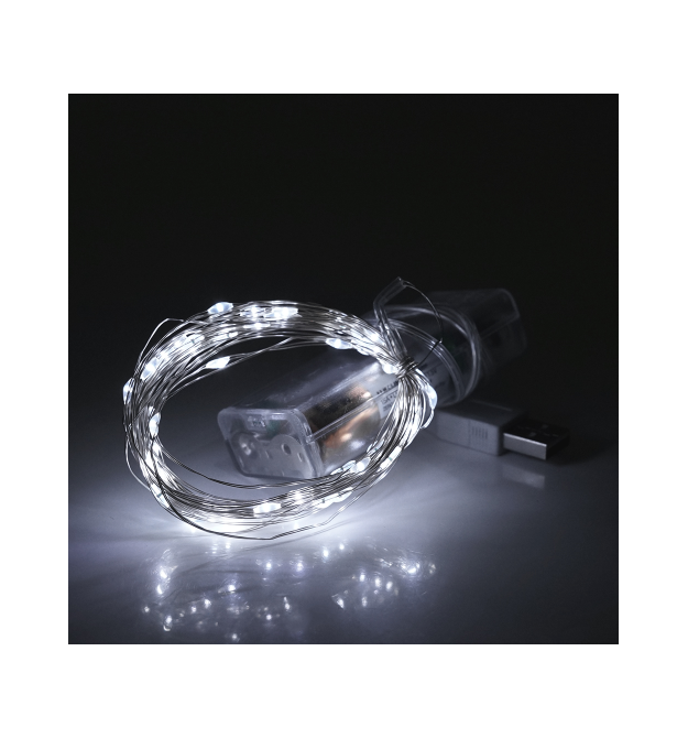 Гірлянди 100LED, 1 режим, 10 метрів, прозора ізоляція, живлення від USB+ 3*АА, White, ОЕМ