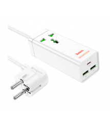 Мережевий фільтр HOCO AC9A на 1 розетку + 2 USB+USB-C, 30W, 220В, кабель 1,5м, White, Box