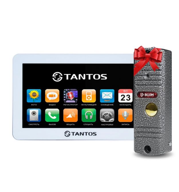 Видеодомофон Tantos Neo GSM 7" (White) + Видеопанель BCOM BT-305HR Silver