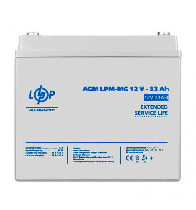 Аккумулятор мультигелевый LPM-MG 12V - 33 Ah + справа