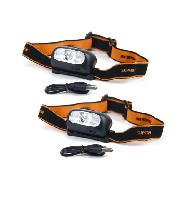 Комплект из двух перезаряжаемых налобных фонариков SUPERFIRE HL05-D с мощностью 2 Вт.