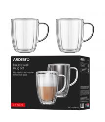 Набір чашок з ручками і подвійними стінками Ardesto 450мл, 2шт, боросилікатне скло, прозорий