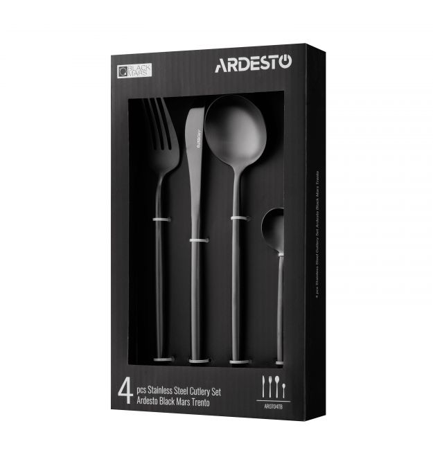 Набір столових приборів Ardesto Black Mars Trento, 4 прибори, нержавіюча сталь, чорний