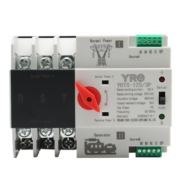 Автомат введення резерву (АВР) триполюсний YRQ2PC-125, 220V - 125A на DIN-рейку для генераторів
