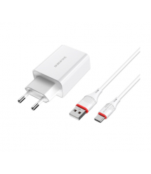 Набір BOROFONE BA21A СЗУ+ кабель Type-C, 1xUSB, 3A, кабель 1м, White, Blister