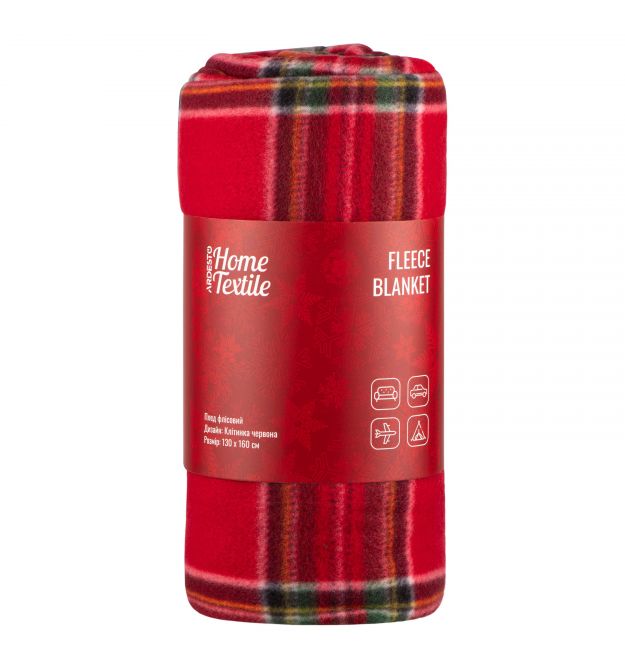 Плед Ardesto Christmas Fleece 130x160см, 100% полиэстер, клетка, красный