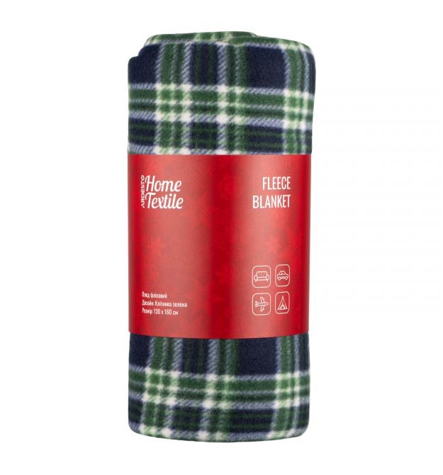 Плед Ardesto Christmas Fleece 130x160см, 100% полиэстер, клетка, зеленый