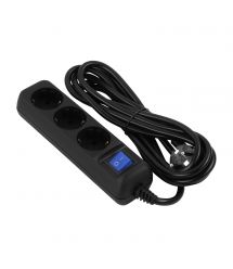 Подовжувач мережевий 2E 3хТип F, 3х1.5мм кв, 16A, 3м, чорний