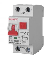 Выключатель дифференциального тока с защитой от сверхтоков Enext e.rcbo.pro.2.C20.30, 1P+N, 20А, С, тип А, 30