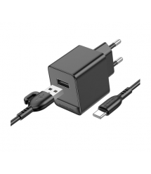 Набір BOROFONE BAS11A СЗУ+ кабель Type-C, 1xUSB, 3A, кабель 1м, Black, Blister