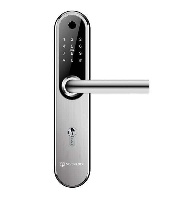Умный дверной биометрический замок SEVEN LOCK SL-7768BF (85мм) silver (без врезной части)