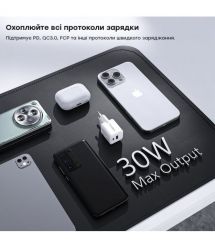 Мережевий зарядний пристрій Choetech PD5012 mini PD30W GAN A+C White