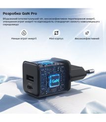 Мережевий зарядний пристрій Choetech PD5012 mini PD30W GAN A+C Black