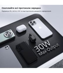 Мережевий зарядний пристрій Choetech PD5012 mini PD30W GAN A+C Black