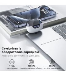 Бездротові навушники Choetech BH-T60 White TWS, Bluetooth 5.3, ANC+ENC, LED-дисплей