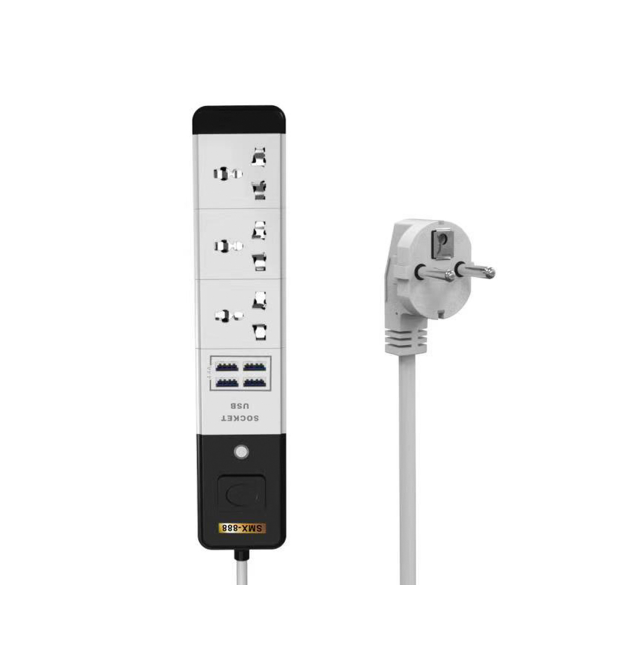 Мережевий подовжувач Senmaxu SMX-888, 3 Universal Socket + 4 USB, 1,5м, Grey, Box