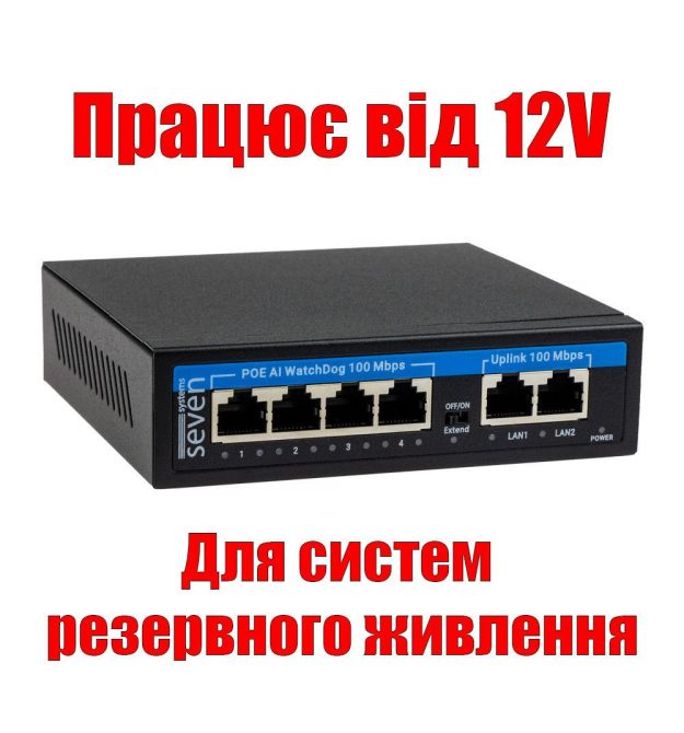 PoE коммутатор 4 порта SEVEN P-7324-12V