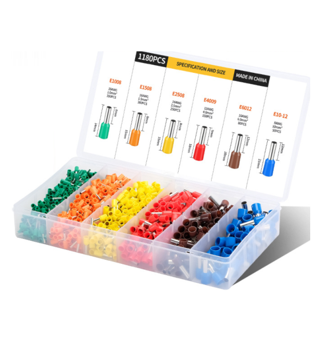 Набір клем - наконечників 1180шт(E2508y-250,E1008g-350,E1508o-300,E4009r-150,E1012b-50,E6012gr-80)у боксі