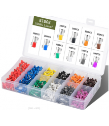 Набір клем - наконечників 1200шт E1008 (R-200, B-200, Y-100, Bl-100, O-100, Br-100, G-100, W-100, Gr-100, V-100) в боксі