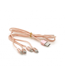 Кабель USB 2.0 DATA CABLE 2Lightning - 2microUSB, 1.0м, круглий, Pink, Box