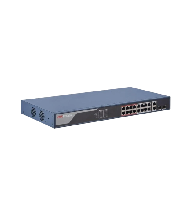 16 портів керований POE комутатор Hikvision DS-3E1318P-EI(B) , 16x (100Мбіт - с)PoE + 2xBase-T(1000Мбіт - с) +2xSFP(1000Мбіт - с