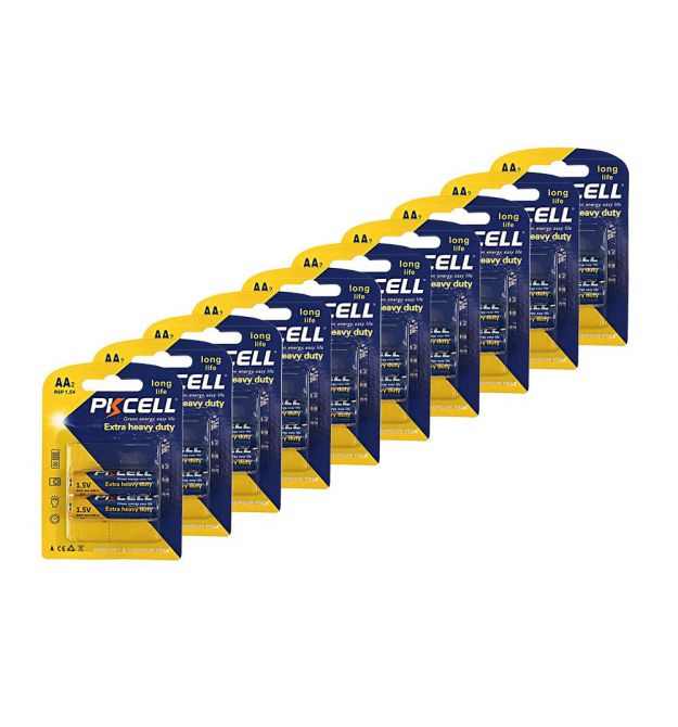 Комплект з 20 батарейок PKCELL Extra Heavy Duty AA R6P 1.5V по 2шт./блістер