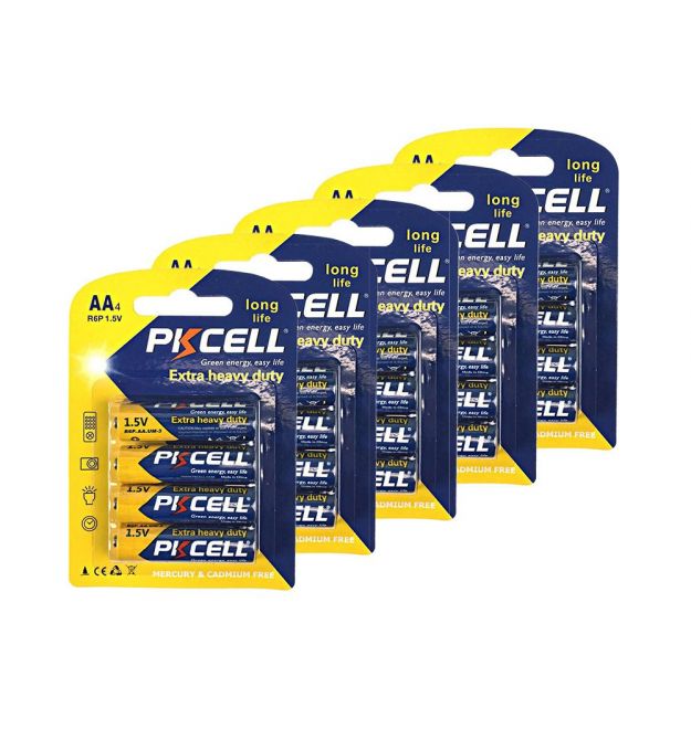 Комплект з 20 батарейок PKCELL Extra Heavy Duty AA R6P 1.5V по 4шт/блістер