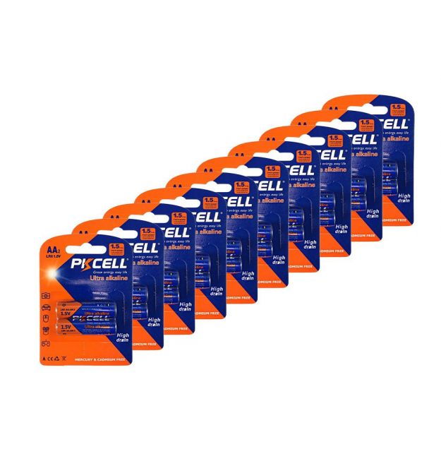 Комплект з 20 батарейок PKCELL Ultra Alkaline AA LR6 1.5V по 2шт./блістер