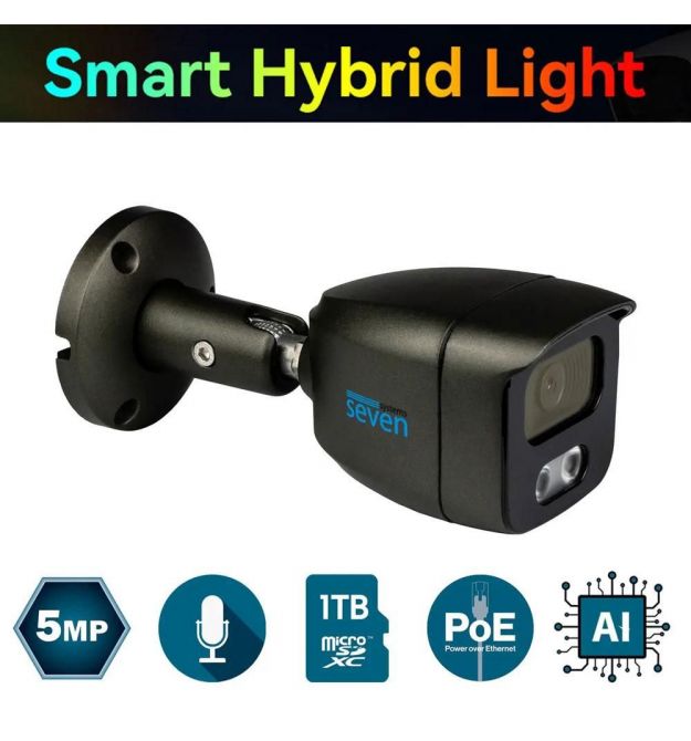 IP-видеокамера 5 Мп SEVEN IP-7225PA-DL black 2,8 мм с умной двойной подсветкой