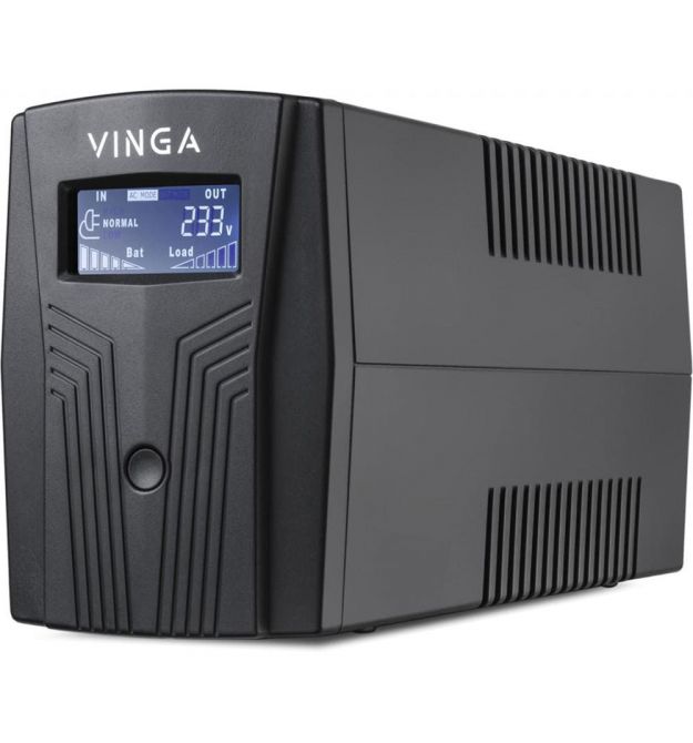 Джерело безперебійного живлення Vinga VPC-800P 800ВА / 480 Вт з LCD-дисплеєм у пластиковому корпусі